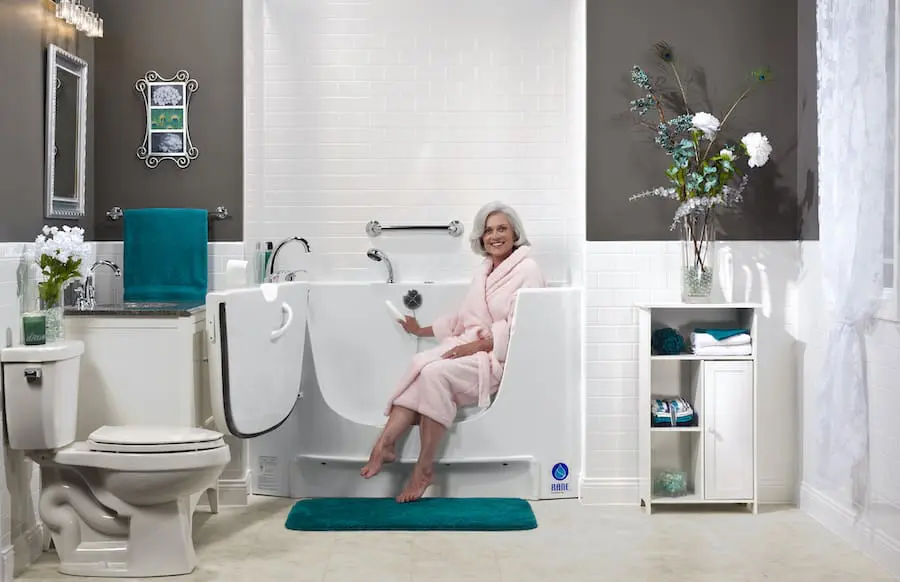 Safe bathing options for seniors. A woman enjoying her step-in tub.