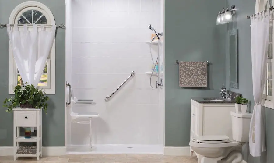Foldable shower bench in modern walk-in shower