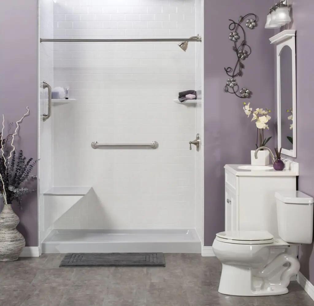 Modern bathroom remodel with built-in shower bench